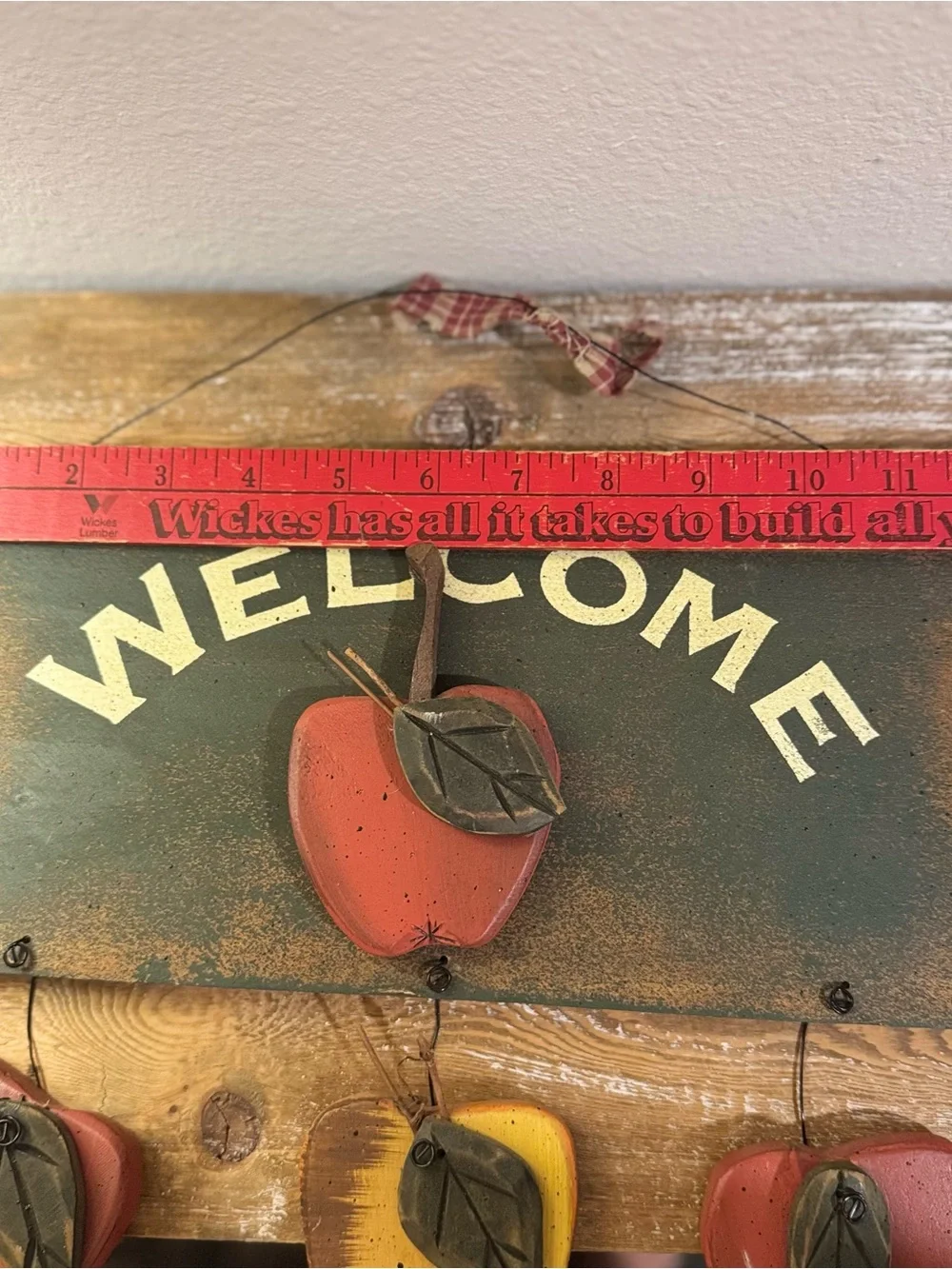Vtg 90s Style Wooden Apple Welcome Sign Decor Country Ribbon Cottagecore